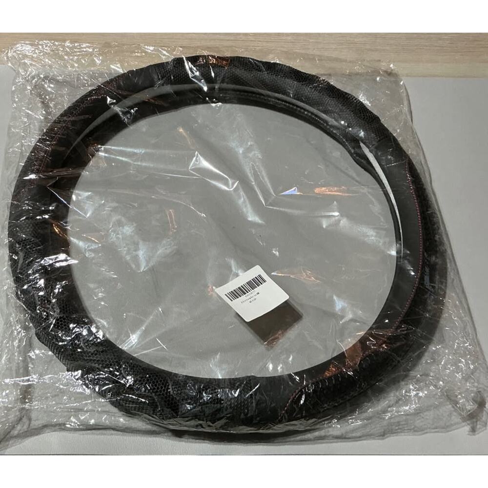 NEW Universal Black Leather with Red Stitch Steering Wheel Cover